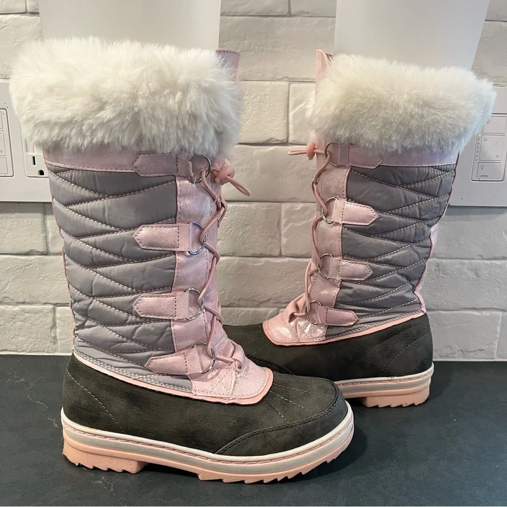 Justice sz 3Y pink lace-up tall insulated duck boots